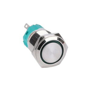 19mm Flat Head, Momentary, Ring LED, 1NO1NC-24V;RGY