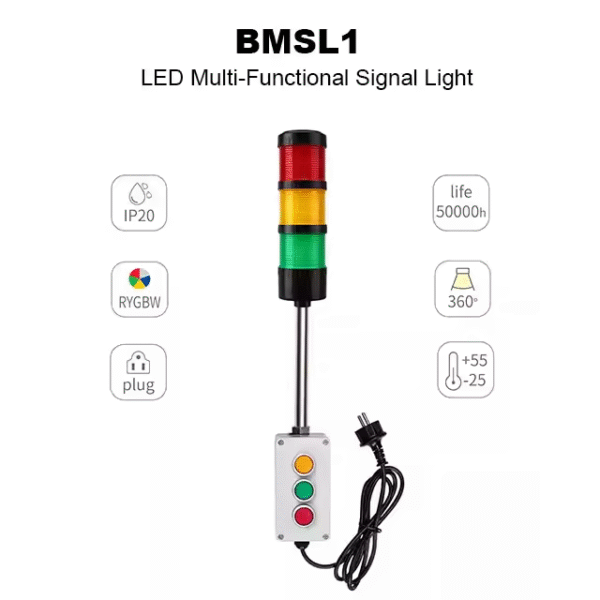 LED Signal Tower Light 3 Layers With Button Industrial LED Warning Tower Light With Long Pole for CNC Machine - Image 2