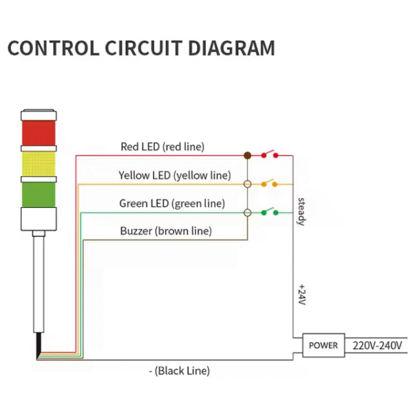 LED Signal Tower Light 3 Layers With Button Industrial LED Warning Tower Light With Long Pole for CNC Machine - Image 3