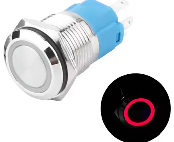XEXAGON IP65 Waterproof Level Illuminated Metal Push Button Switch 16mm Flat Head Momentary With Red Light Push Button Switch