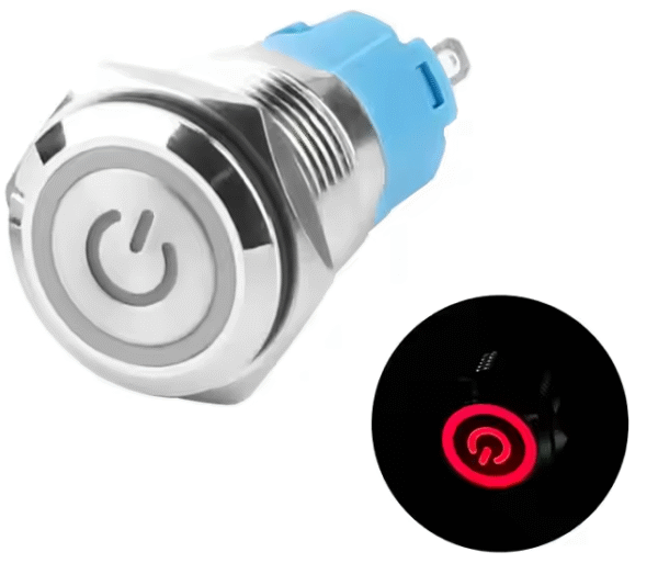 XEXAGON IP65 Waterproof 16mm Flat Head Metal Push Button Switch Self-Locking With Power Red Light Push Button Switch for Motorcycle