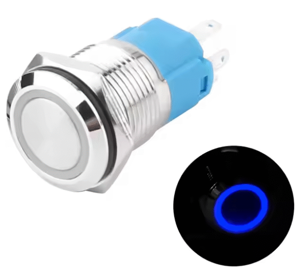 XEXAGON 16mm Momentary Push Button Switch IP65 Waterproof on off Switch Flat Head With Blue Light Push Button Switch