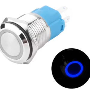 XEXAGON Factory 16mm Metal Flat Head Push Button Switches with Ring Blue LED Light 5pin 5A Self-locking Push Button Switch