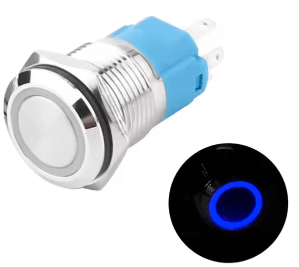 XEXAGON Factory 16mm Metal Flat Head Push Button Switches with Ring Blue LED Light 5pin 5A Self-locking Push Button Switch