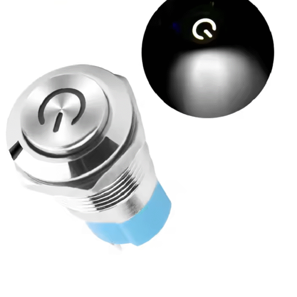 XEXAGON 16MM Self-locking Push Button Switches With White LED Light Waterproof IP65 5A Metal Flat Head Push Button Switch