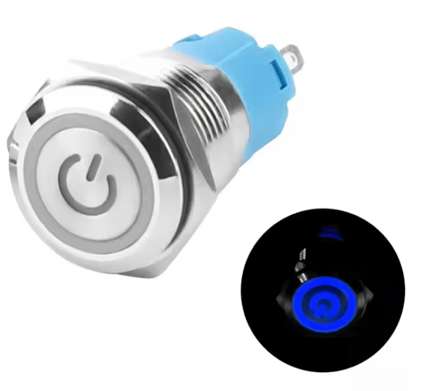 XEXAGON 16mm Flat Stainless Steel Momentary Push Button Switches Blue LED 5A Metal Push Bbutton Switches