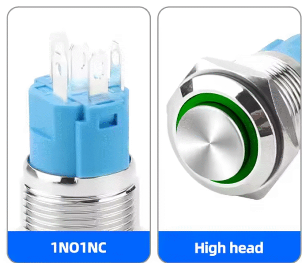 XEXAGON 16mm Metal Push Button Switch Waterproof LED Light 12V High Head Momentary Latching IP65 5A Button Switch - Image 2