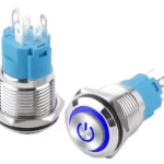 XEXAGON Push Button Switch Stainless Steel ON-OFF High Head Ring Power Symbol LED Illuminated Waterproof 16MM 5A 5 Pin Sliver IP65 250V