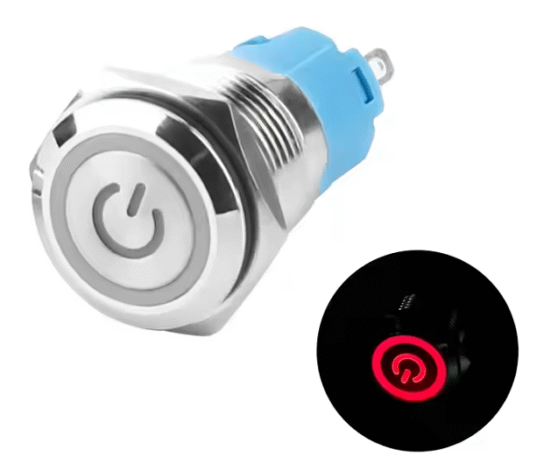 xexagon Self-locking Momentary Metal Flat Head Push Button Switches 5pin 5A Waterproof Push Button Switch with Power Red LED Light
