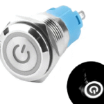 xexagon Flat Power Symbol White LED Light Metal Push Button Switches 16mm 5A Momentary Push Button Switch