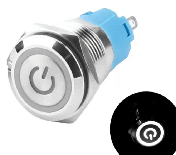 xexagon Flat Power Symbol White LED Light Metal Push Button Switches 16mm 5A Momentary Push Button Switch