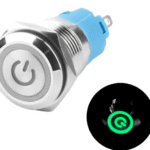xexagon Metal Push Button Switches 16mm 5A Momentary Push Button Switch Flat Power Symbol Green LED Light