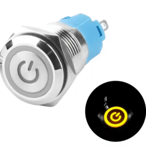 xexagon Momentary Push Button Switches 16mm Flat Symbol Power Yellow LED 5A Metal Push Button Switch