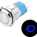 xexagon 16mm Metal Flat Head Push Button Switches with Ring Blue LED Light 5pin 5A Self-locking Push Button Switch