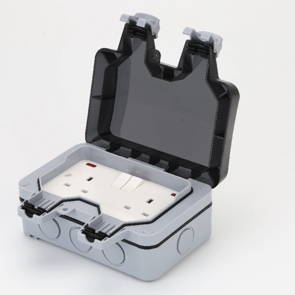 Waterproof UK Electric Socket and Switch with Light Outdoor Enclosure (XNMP22-N) - Image 2