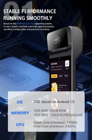 55" Mobile POS Terminal Android 13.0 Octa-core 2.3GHz 3GB RAM 32GB SSD Wi-Fi Bluetooth USB Thermal Printer Handheld Mobile POS No reviews yet40 sold - Image 3
