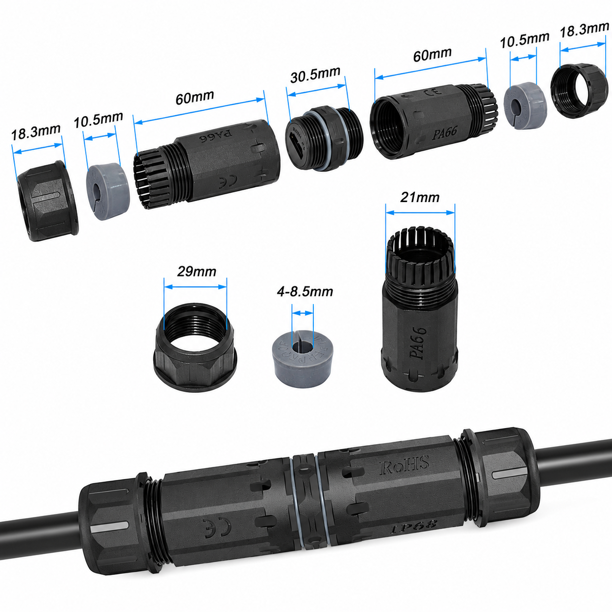 Industrial Waterproof HDMI Cable Connector IP68 – Female to Female - Image 2