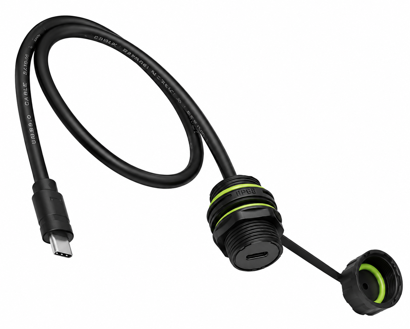 Industrial Waterproof USB Type-C Panel Mount Extension Cable – M20, 1 Meter - Image 2