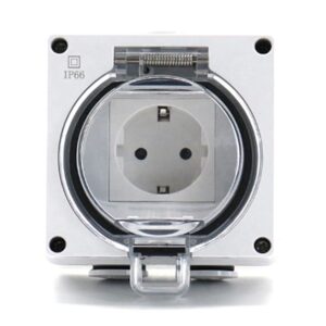 IP66 Heavy-Duty Waterproof 1-Gang Outdoor Socket with Hinged Cover (German Schuko Type F)
